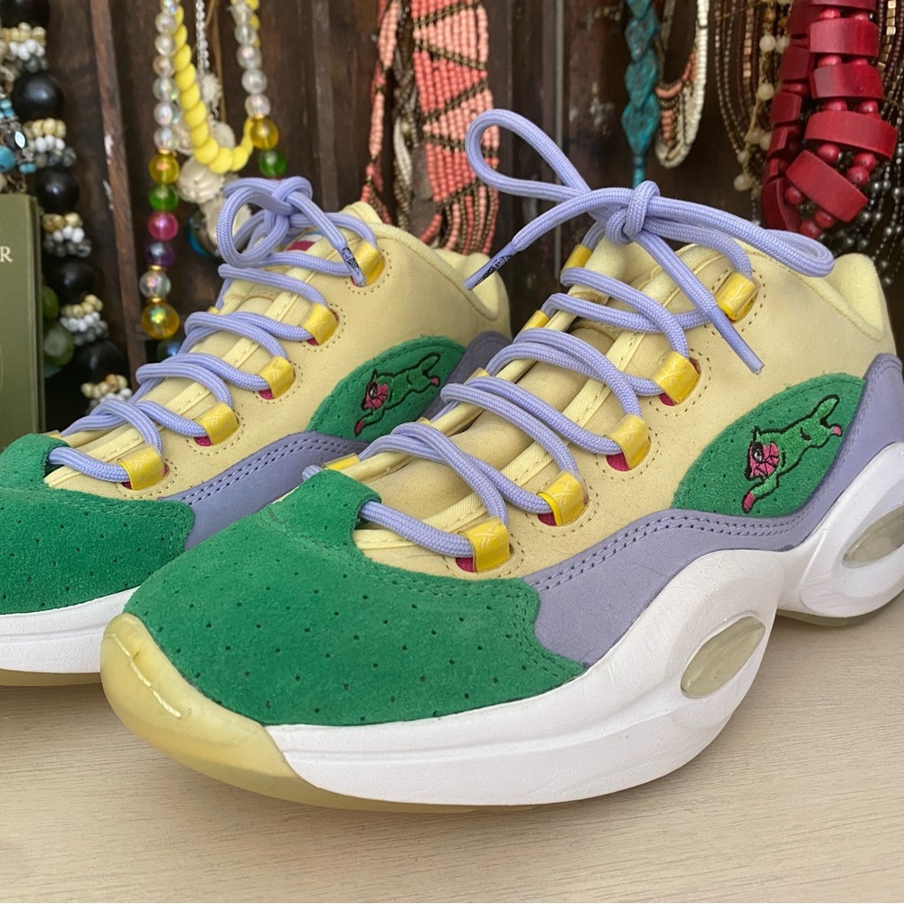 Lacoste Women's Green and Yellow Sneakers with Purple Accents